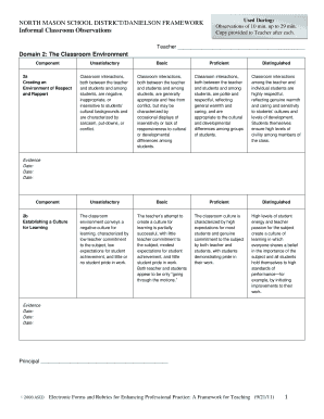 Danielson Framework Classroom Observation Form