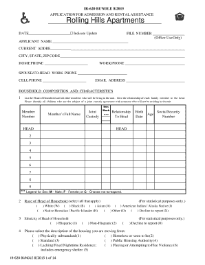 IR-620 Application for Admission and Rental Assistance