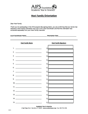 AYA Host Family Orientation Confirmation Form