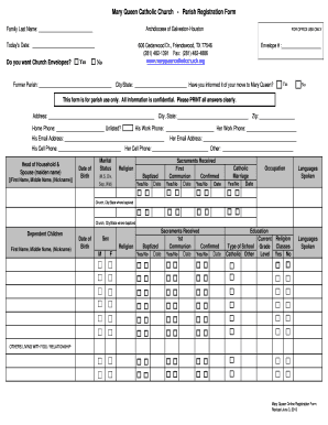 Fillable Online Parish Registration Form - Mary Queen Catholic Church ...