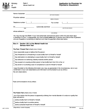 Mental Health Act Physician Assessment Form