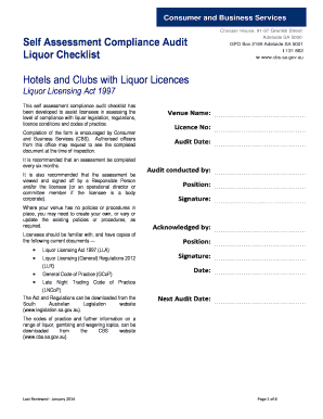 South Australia Liquor Licence Compliance Audit Checklist