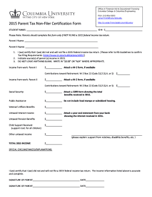 2015 Parent Tax Non-Filer Certification Form
