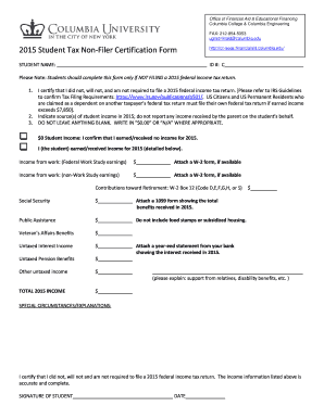 2015 Student Tax Non-Filer Certification Form