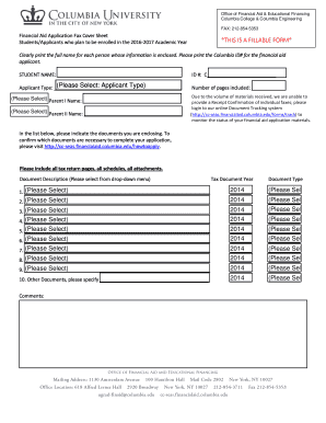 Financial Aid Application Fax Cover Sheet