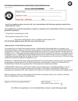 NJ AmeriCorps Criminal History Check Verification Form