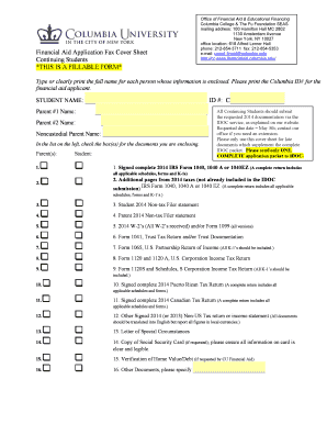 Columbia Financial Aid Application Cover Sheet