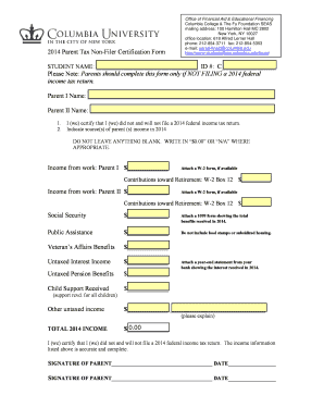2014 Parent Tax Non-Filer Certification Form