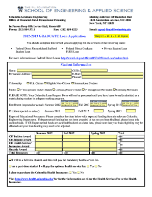 Columbia Graduate Engineering Loan Application