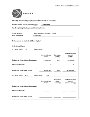 Monthly Return of Equity Issuer on Movements in Securities