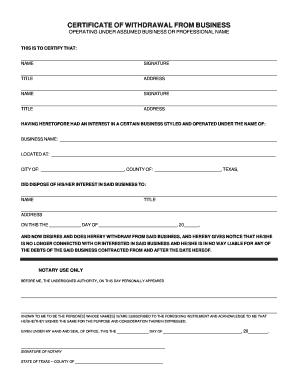 Certificate of Withdrawal from Business Operating Under Assumed Name