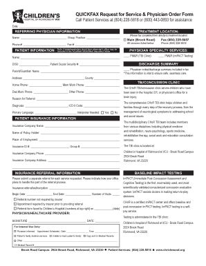 Physician Order Form for TBI/Concussion Clinic