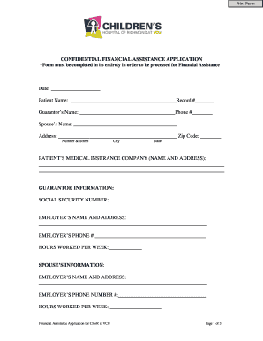 Confidential Financial Assistance Application
