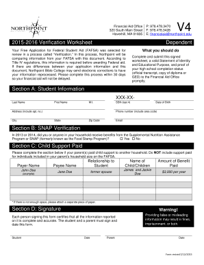 2015-2016 Verification Worksheet Dependent