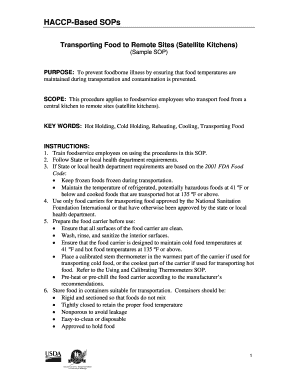 HACCP Food Transport SOP