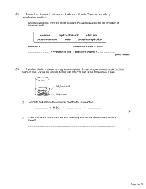 Chemistry Worksheet