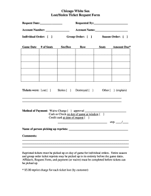 Chicago White Sox Lost/Stolen Ticket Request Form