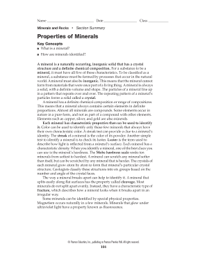Minerals and Rocks Worksheet