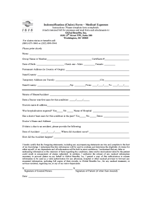 Indemnification Claim Form Medical Expenses