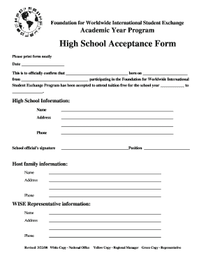 High School Acceptance Form