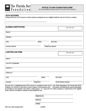 Florida Bar IOTA Account Notice Form
