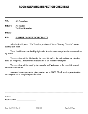Room Cleaning Inspection Checklist
