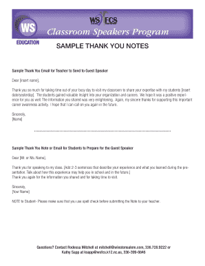 Teacher Thank You Note for Guest Speaker