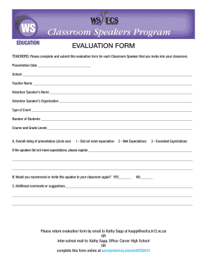 Classroom Speakers Program Evaluation Form
