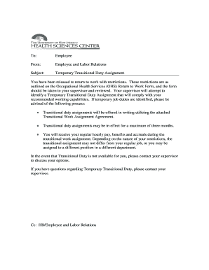 Temporary Transitional Duty Assignment Agreement