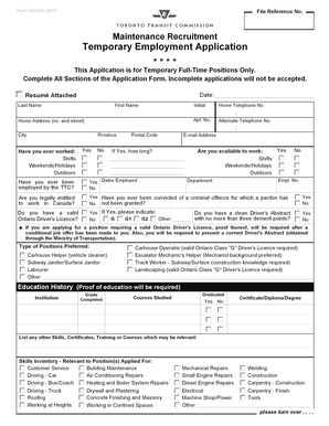 Temporary Employment Application Form 522