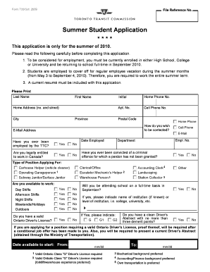 Summer Student Application Form