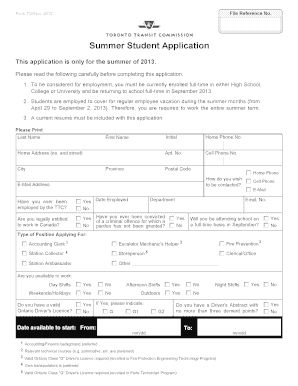 Summer Student Application Form