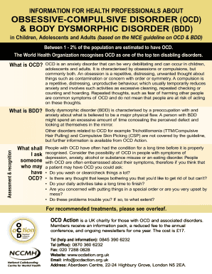 OCD and BDD Information for Health Professionals
