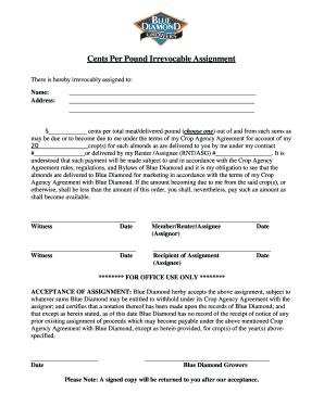 Cents Per Pound Irrevocable Assignment