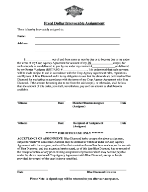 Fixed Dollar Irrevocable Assignment