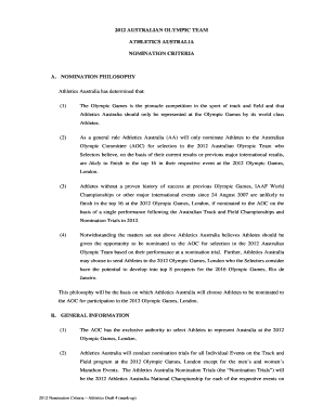 2012 AUSTRALIAN OLYMPIC TEAM ATHLETICS AUSTRALIA NOMINATION