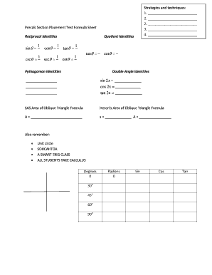 Pre-Calculus Trigonometry Formula Sheet