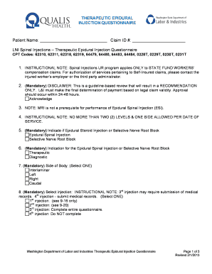Therapeutic Epidural Injection Questionnaire