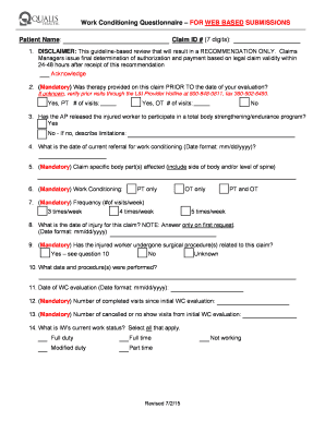 Work Conditioning Questionnaire