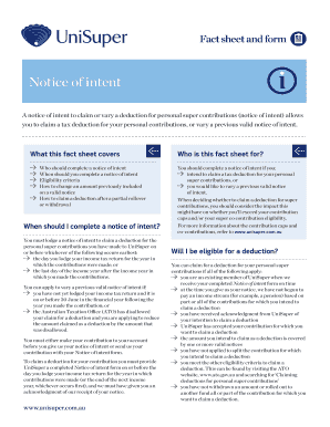 Notice of Intent to Claim Tax Deduction for Personal Super Contributions