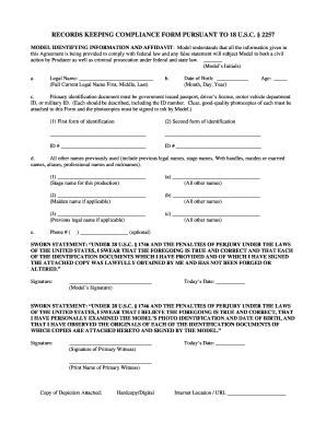 18 USC 2257 Records Keeping Compliance Form