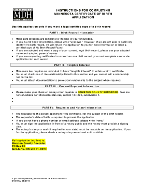 Minnesota Certificate of Birth Application