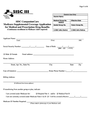 SISC CompanionCare Medicare Supplemental Coverage Application