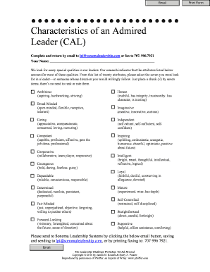 Characteristics of an Admired Leader Form