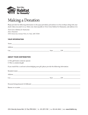 Twin Cities Habitat for Humanity Donation Form