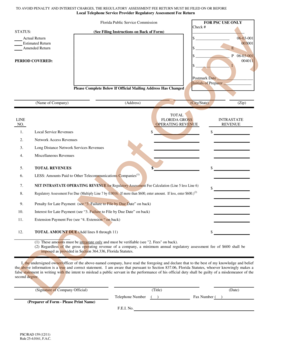 Florida Telephone Service Regulatory Assessment Fee Return