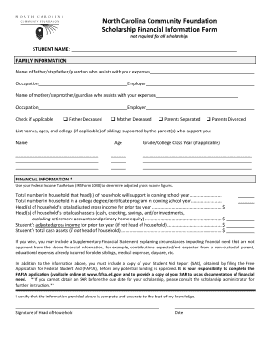 North Carolina Scholarship Financial Information Form