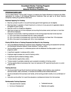 Internship training plan template excel - Incumbent Worker Training Program Guidelines amp Application - centralmidlands