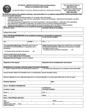SD Medicaid Atypical Antipsychotics Prior Authorization Form