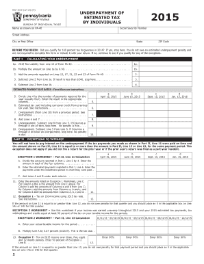 Pennsylvania Underpayment of Estimated Tax 2015